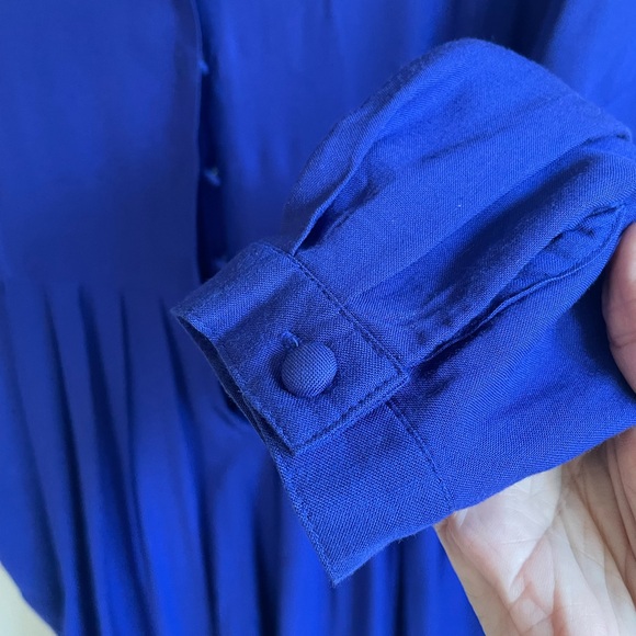 ROYAL BLUE CROPPED WIDE LEG JUMPSUIT PLEATS POCKETS BUTTONS HALF BELT COLLAR - Picture 7 of 11